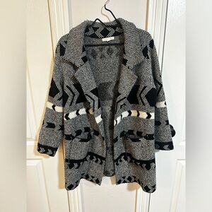 Farmers Market Black & White Aztec Open Front Cardigan Sweater Jacket | L